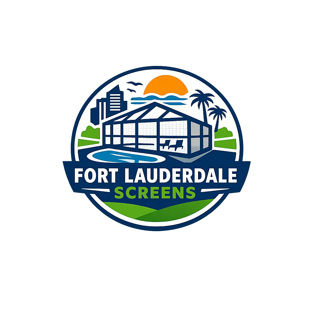 Fort Lauderdale screen enclosures logo with pool cage and skyline in Fort Lauderdale, FL